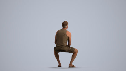 scanned 3D man casual sitting, photogrammetry people for Enscape and V-Ray, front view render