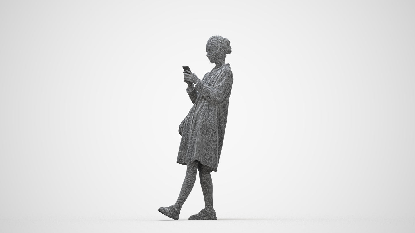 realistic 3D people woman casual standing, render-ready for V-Ray and Corona, FBX OBJ, wireframe back view