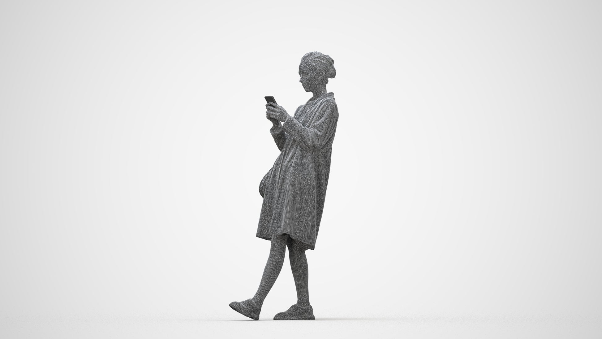 realistic 3D people woman casual standing, render-ready for V-Ray and Corona, FBX OBJ, wireframe back view
