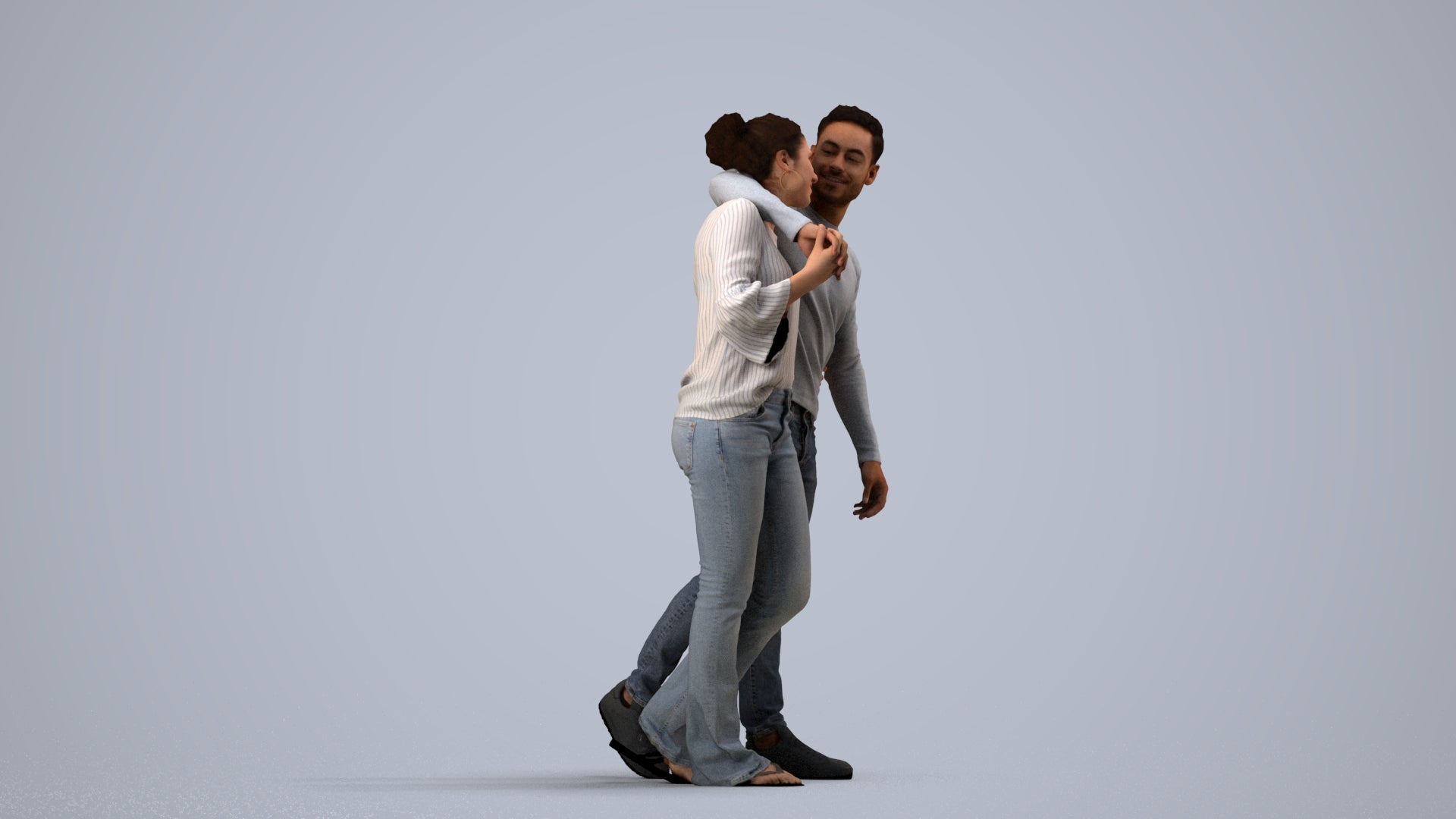 scanned 3D woman casual couple, photogrammetry people for Enscape and V-Ray, side view render