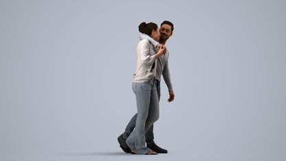 scanned 3D woman casual couple, photogrammetry people for Enscape and V-Ray, side view render