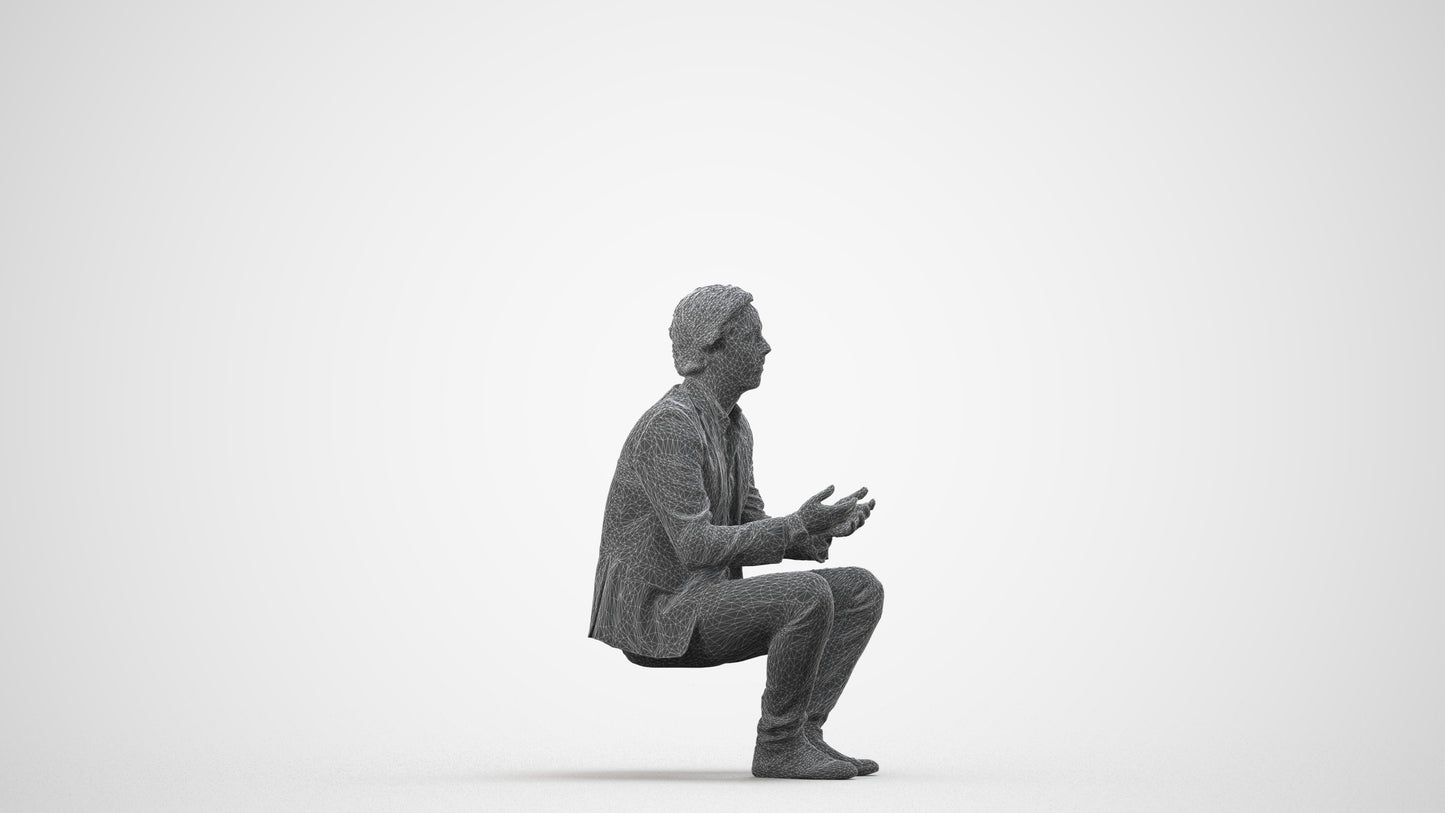 realistic 3D people man business, render-ready for V-Ray and Corona, FBX OBJ, wireframe side view