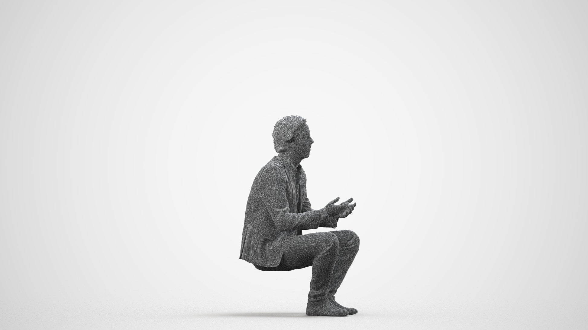 realistic 3D people man business, render-ready for V-Ray and Corona, FBX OBJ, wireframe side view
