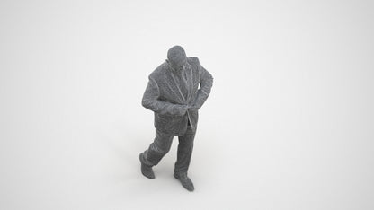 3D human model senior man business mix, photogrammetry scanned person for archviz, wireframe three-quarter view
