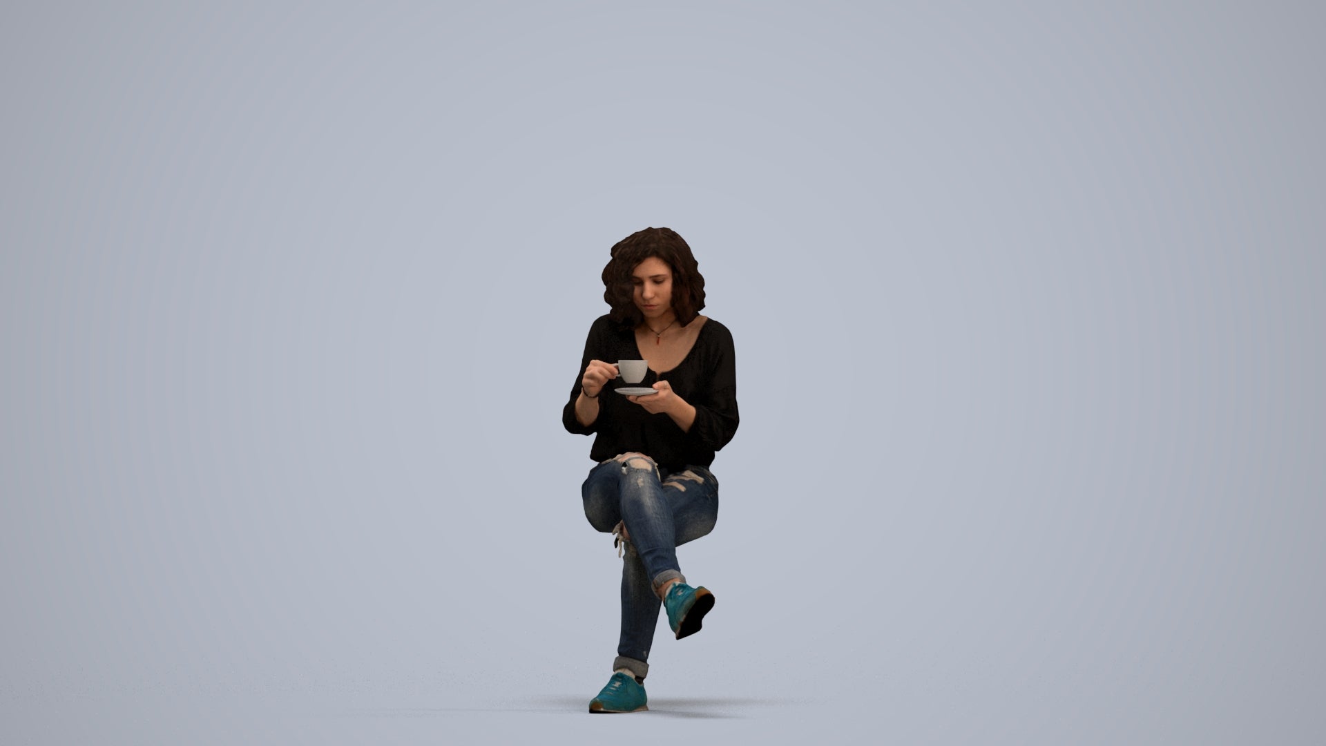 photogrammetry 3D woman casual sitting, realistic human model archviz FBX, standing pose render