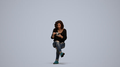photogrammetry 3D woman casual sitting, realistic human model archviz FBX, standing pose render