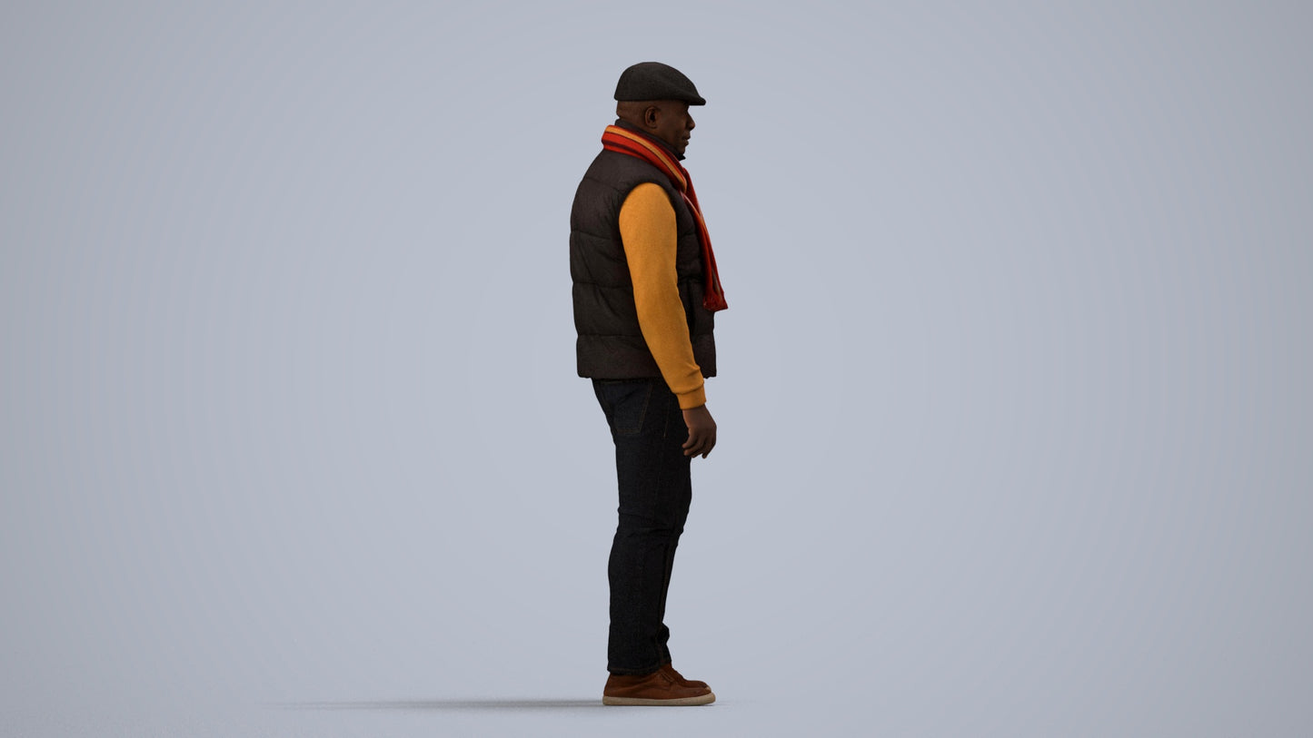 3D scanned man standing casual, photorealistic archviz people for Enscape and SketchUp, side view render