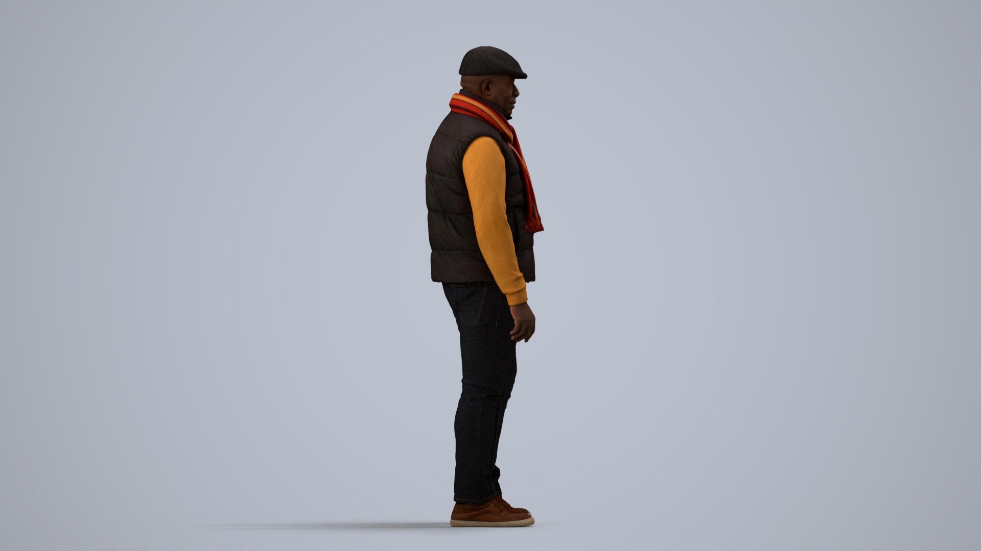 3D scanned man standing casual, photorealistic archviz people for Enscape and SketchUp, side view render