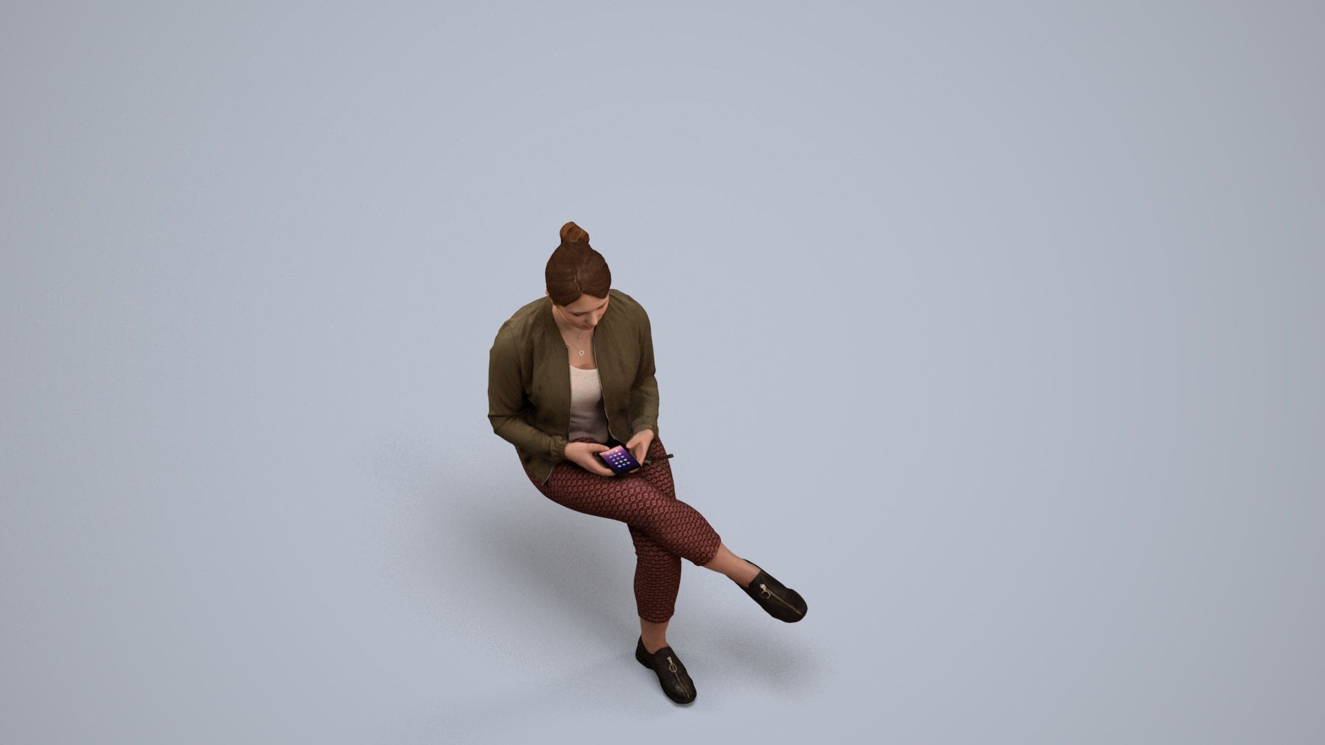 scanned 3D woman casual sitting, photogrammetry people for Enscape and V-Ray, back view render
