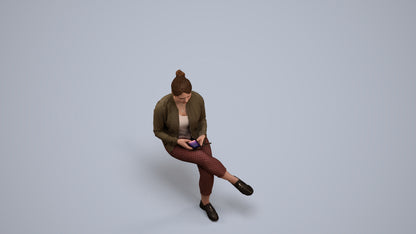 scanned 3D woman casual sitting, photogrammetry people for Enscape and V-Ray, back view render