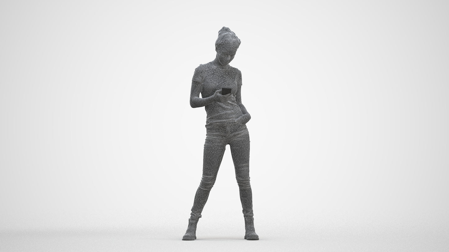 photogrammetry 3D woman casual standing, realistic human model archviz FBX, three-quarter front view render