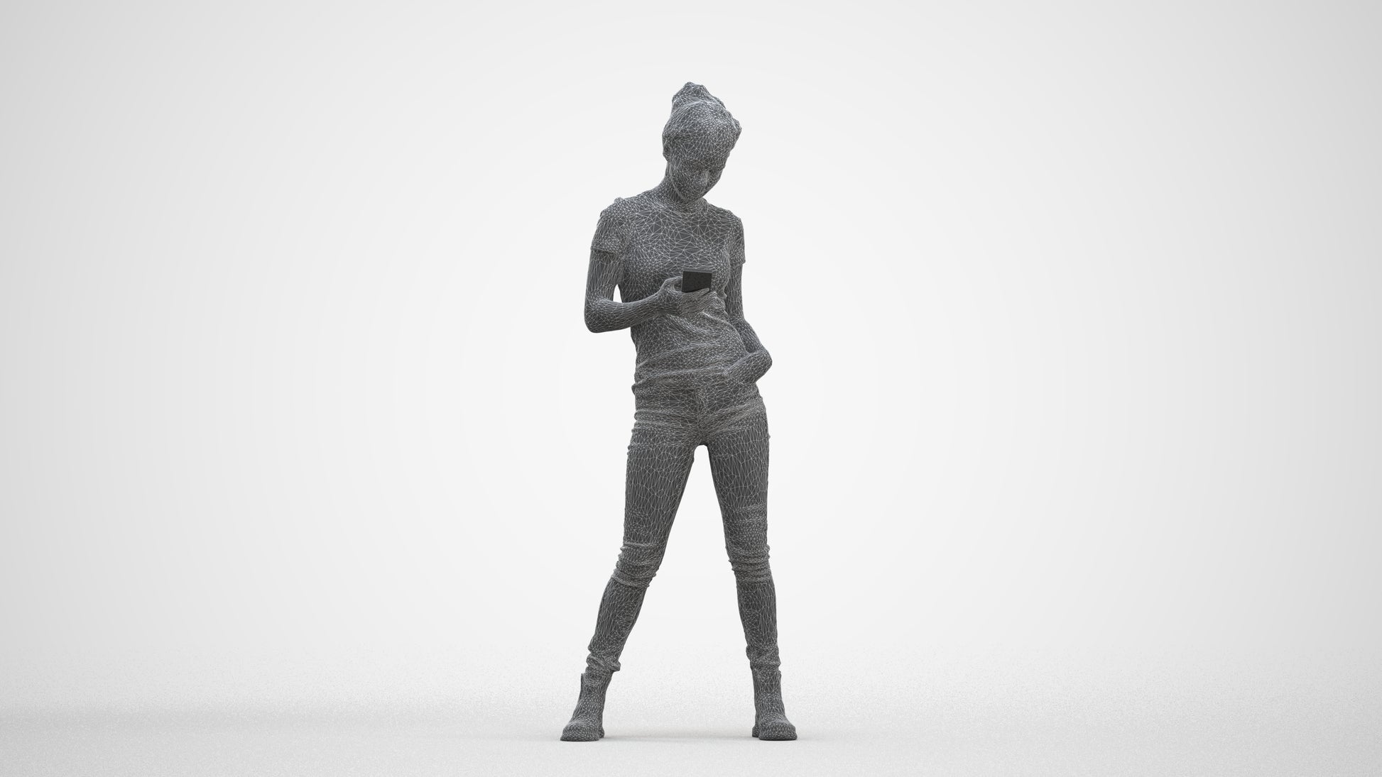 photogrammetry 3D woman casual standing, realistic human model archviz FBX, three-quarter front view render
