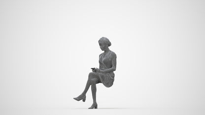 realistic 3D woman casual sitting, scanned archviz people for Blender and 3ds Max, wireframe back view
