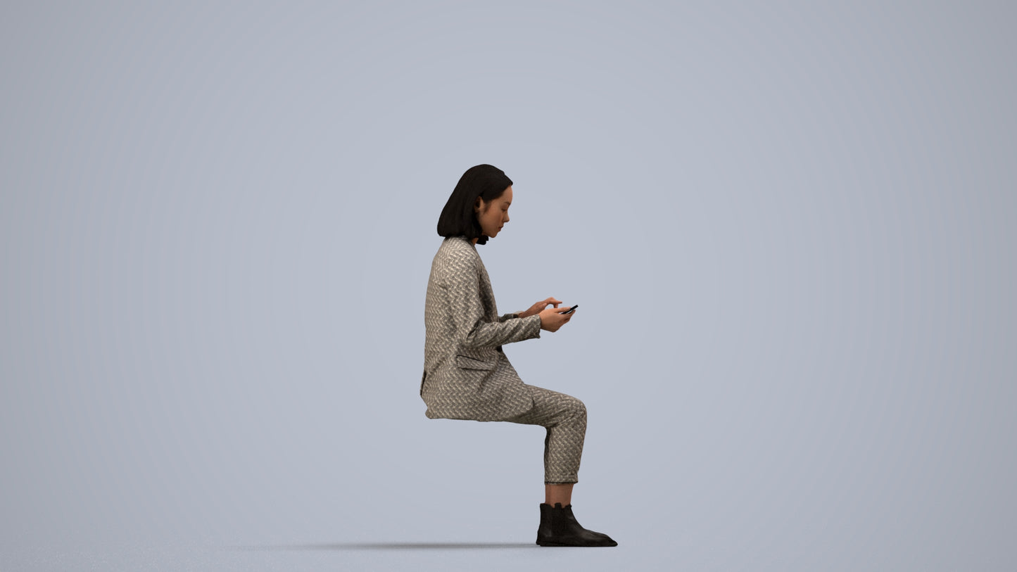 realistic 3D human woman business, archviz people FBX OBJ for Blender, side view render