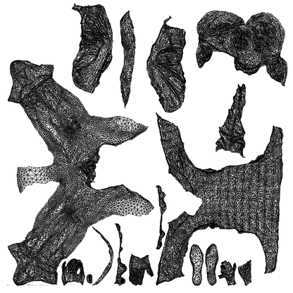 scanned 3D senior woman casual sitting, photogrammetry people for Enscape and V-Ray, wireframe top-down view