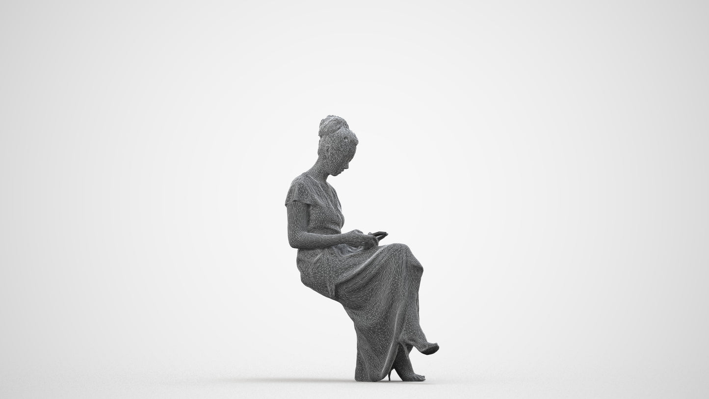 3D people model woman formal formalaffairs, scanned human for 3ds Max rendering, wireframe side view