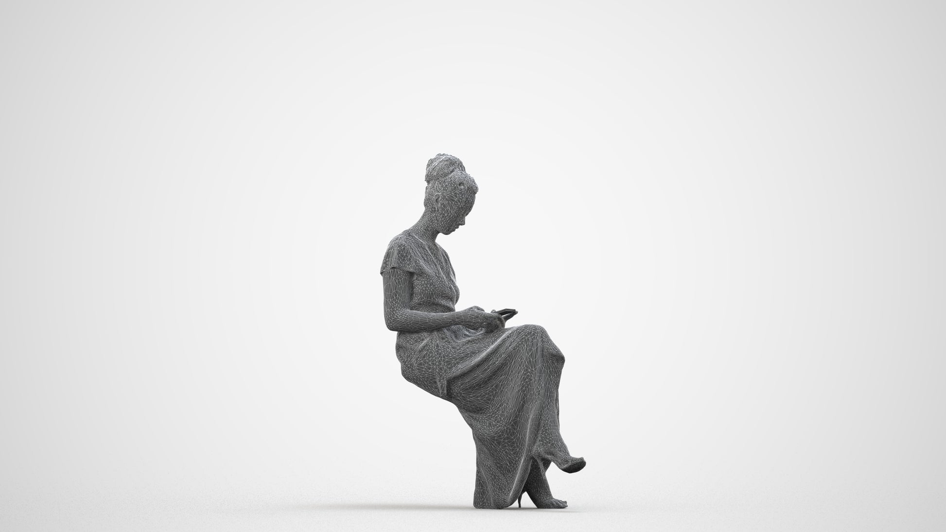 3D people model woman formal formalaffairs, scanned human for 3ds Max rendering, wireframe side view