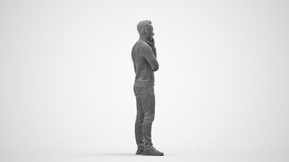 3D human model man casual standing, photogrammetry scanned person for archviz, wireframe side view