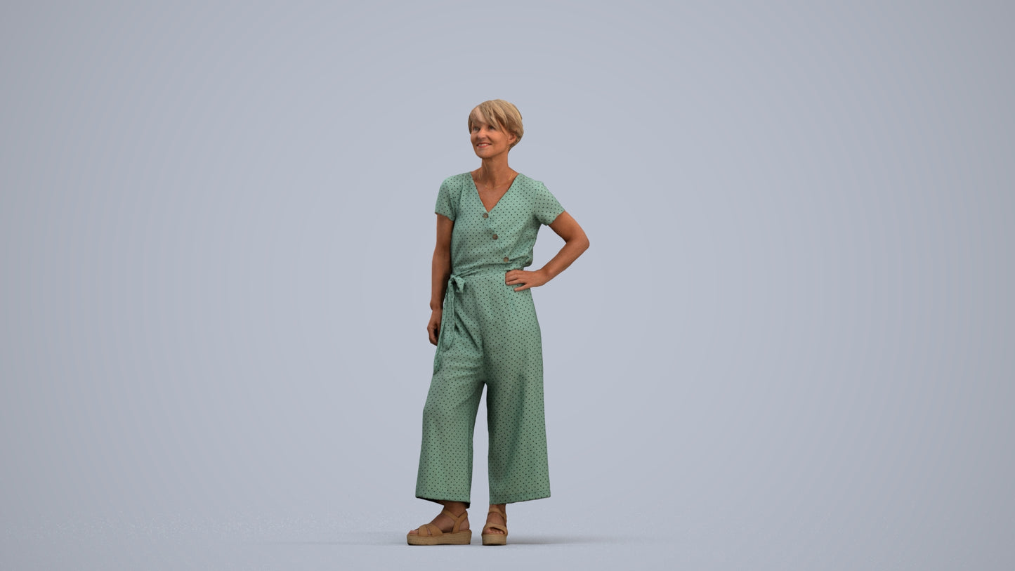 3D people model senior woman casual standing, scanned human for 3ds Max rendering, standing pose render