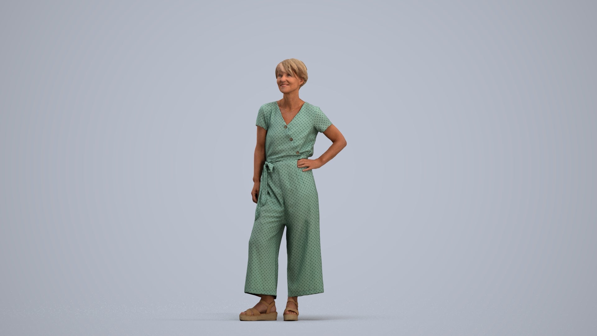 3D people model senior woman casual standing, scanned human for 3ds Max rendering, standing pose render