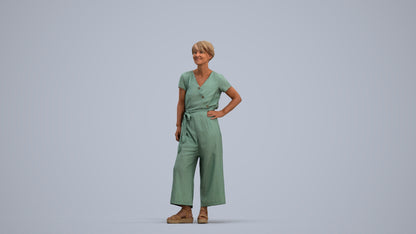 3D people model senior woman casual standing, scanned human for 3ds Max rendering, standing pose render
