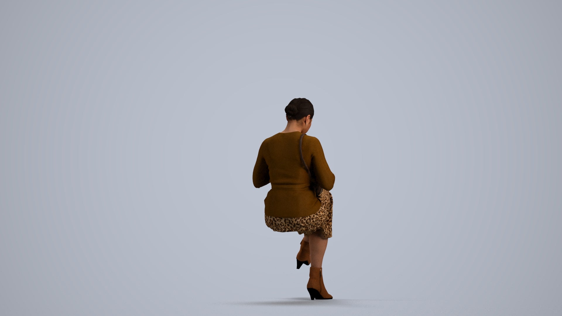3D scanned woman sitting casual, photorealistic archviz people for Enscape and SketchUp, front view render