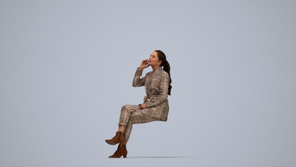 3D human model woman business, photogrammetry scanned person for archviz, top-down view render