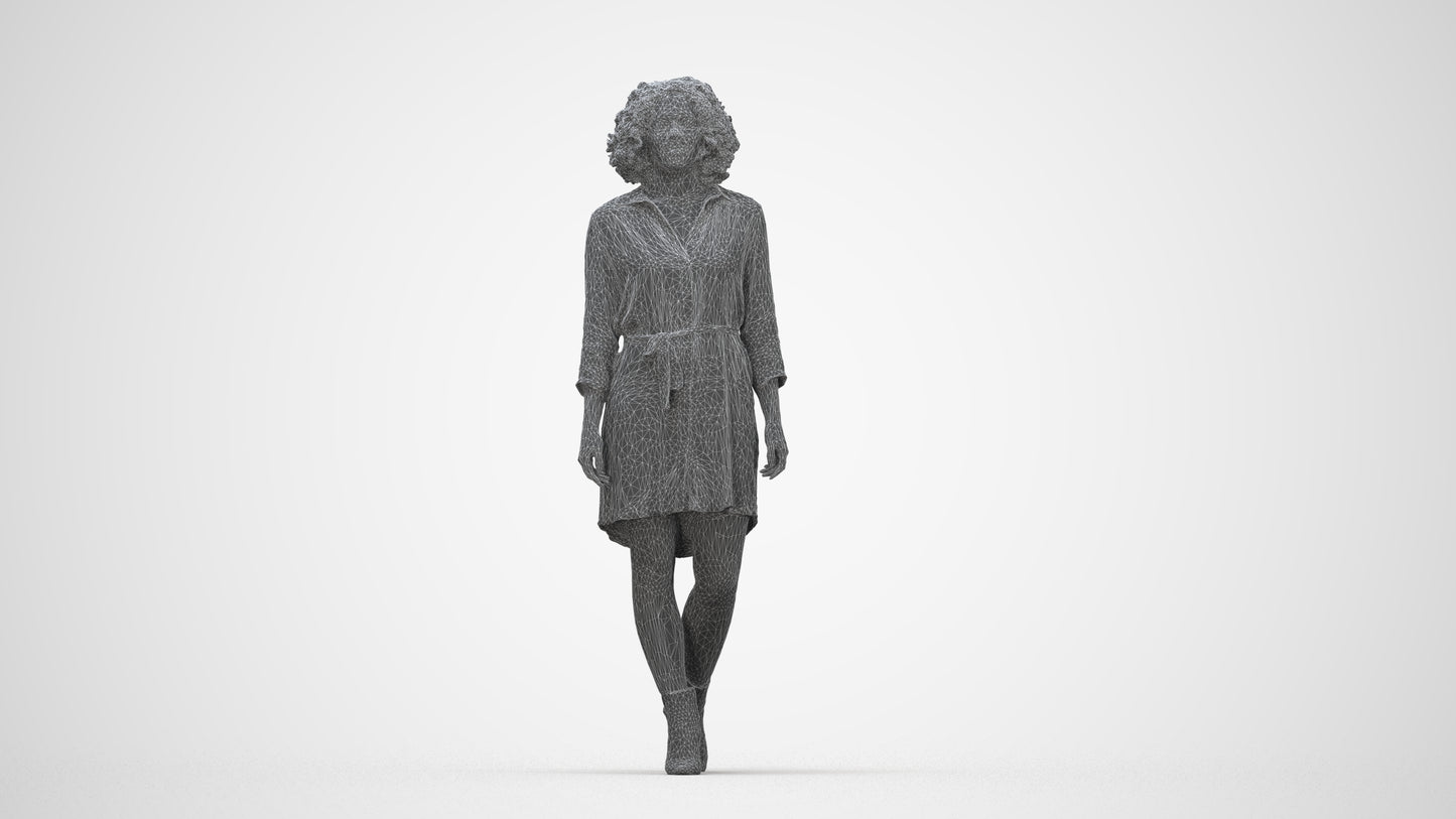 realistic 3D human woman casual walking, archviz people FBX OBJ for Blender, wireframe back view