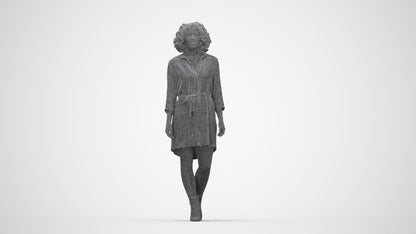 realistic 3D human woman casual walking, archviz people FBX OBJ for Blender, wireframe back view