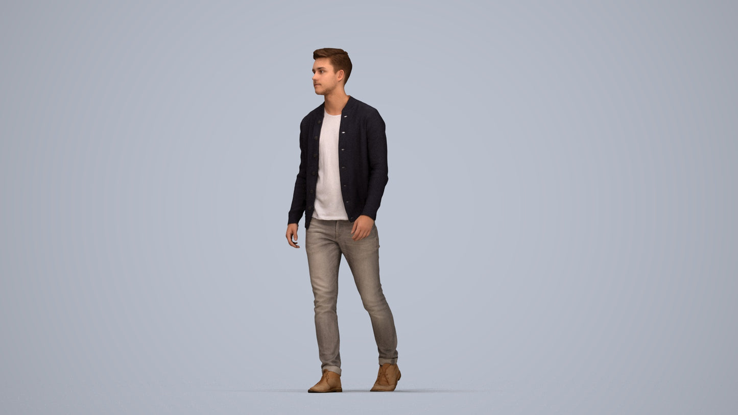 realistic 3D human man casual walking, archviz people FBX OBJ for Blender, top-down view render
