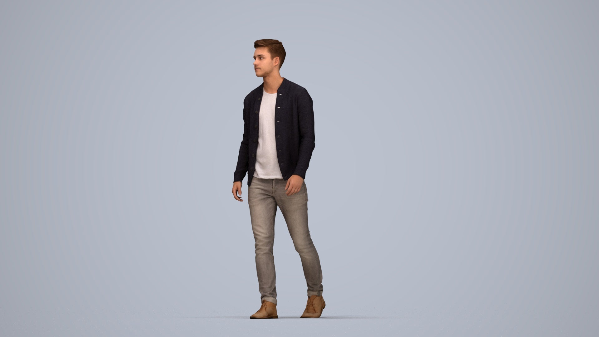 realistic 3D human man casual walking, archviz people FBX OBJ for Blender, top-down view render
