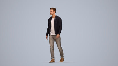 realistic 3D human man casual walking, archviz people FBX OBJ for Blender, top-down view render
