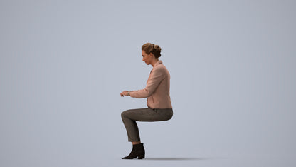 3D human model woman business, photogrammetry scanned person for archviz, three-quarter view render