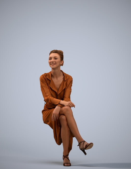 scanned 3D woman casual sitting, photogrammetry people for Enscape and V-Ray