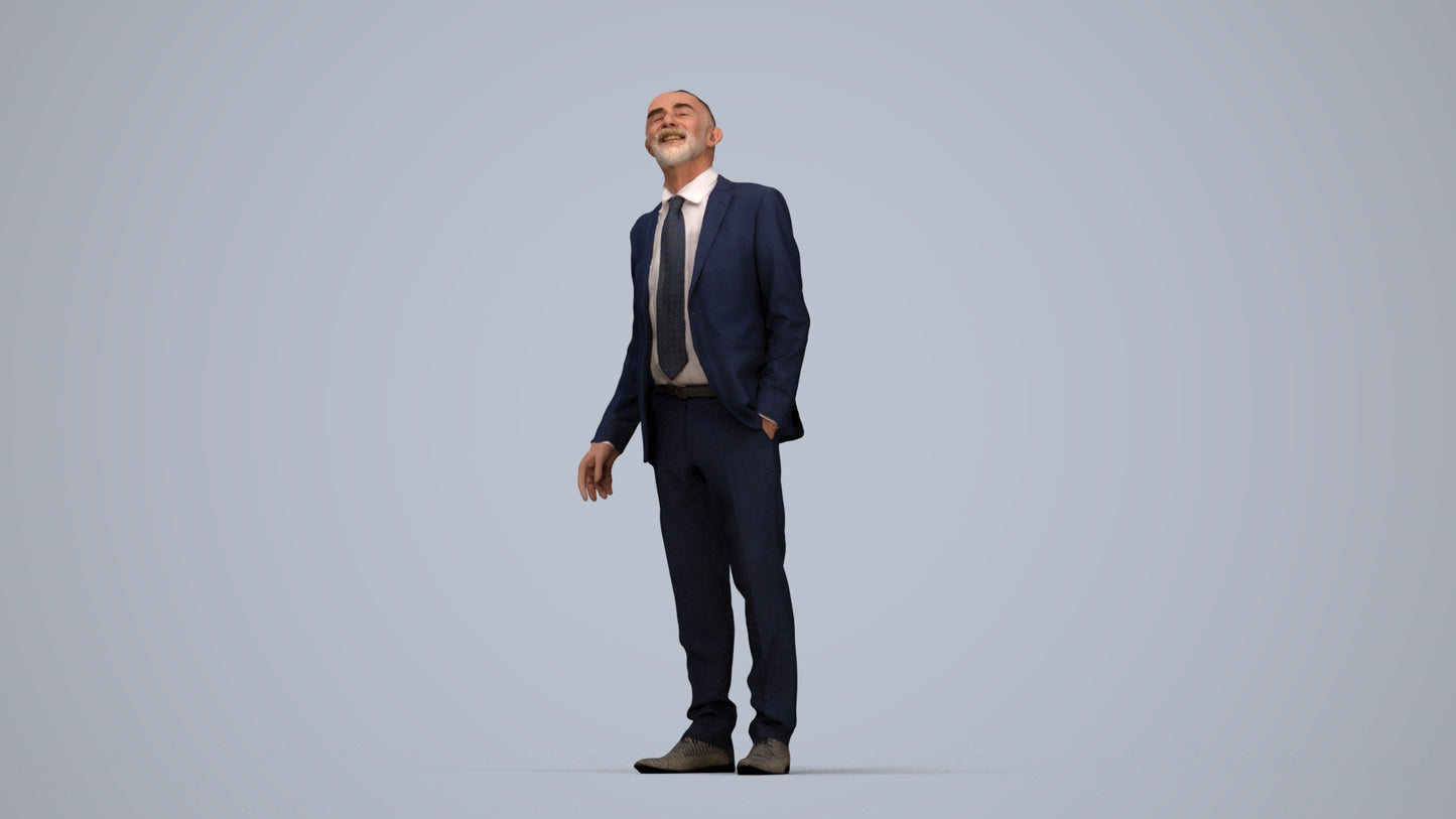 3D people model senior man business, scanned human for 3ds Max rendering, top-down view render