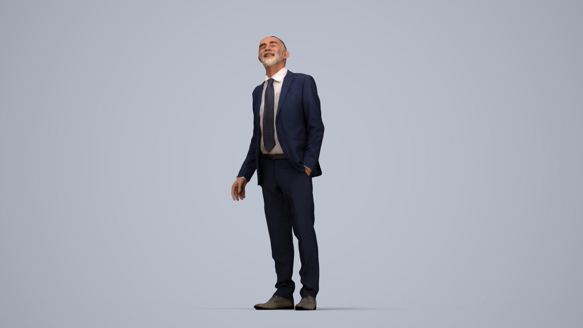3D people model senior man business, scanned human for 3ds Max rendering, top-down view render