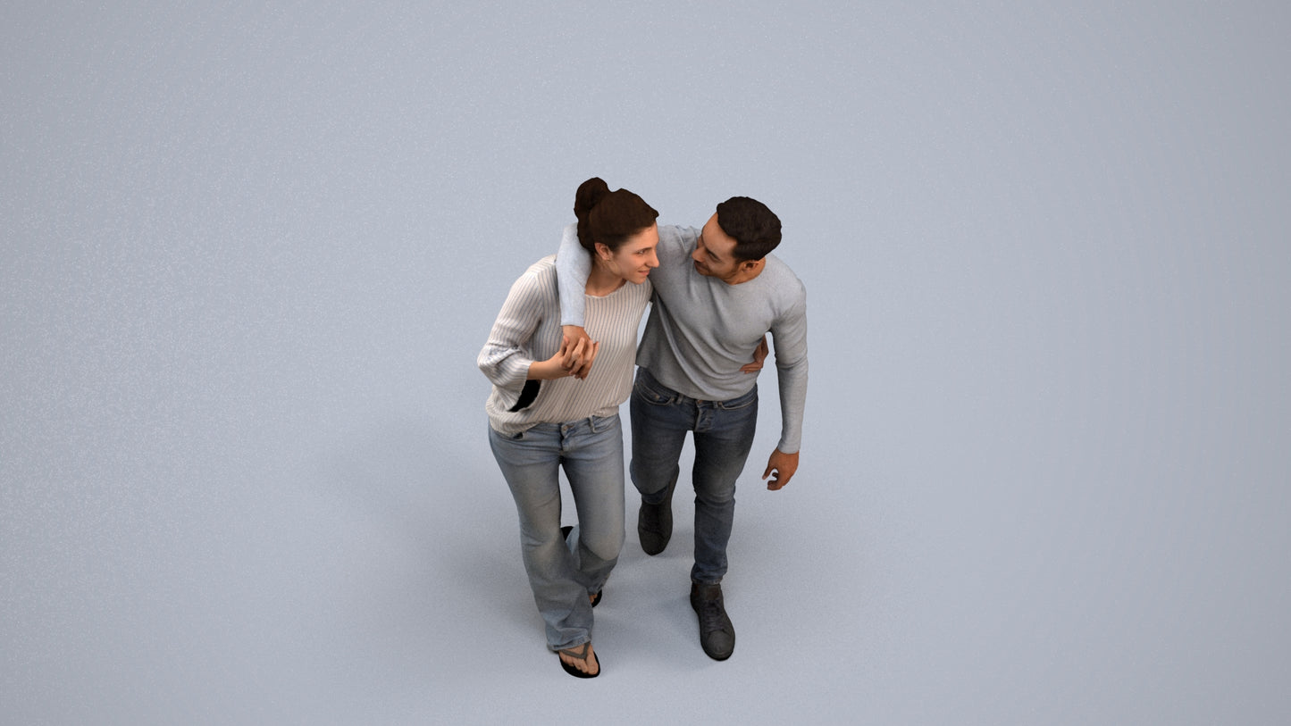photogrammetry 3D woman casual couple, realistic human model archviz FBX, back view render