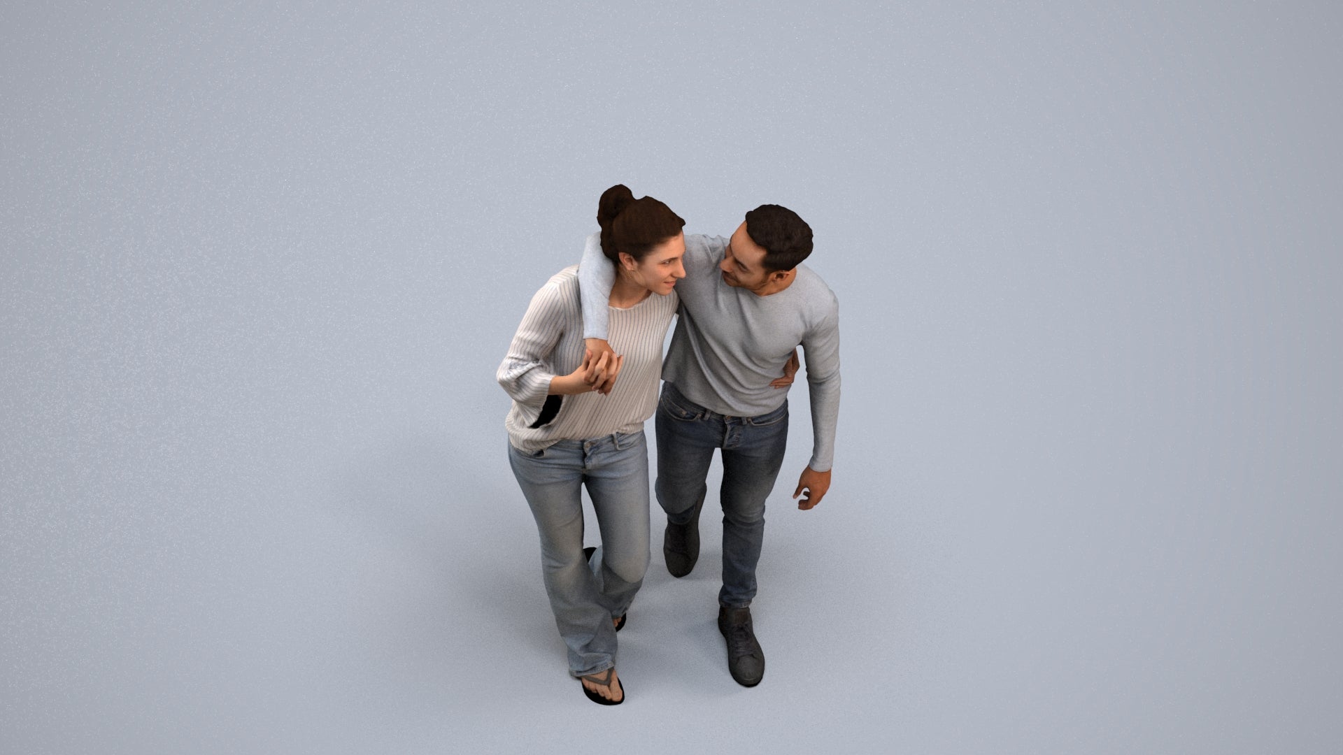 photogrammetry 3D woman casual couple, realistic human model archviz FBX, back view render
