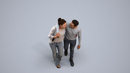 photogrammetry 3D woman casual couple, realistic human model archviz FBX, back view render