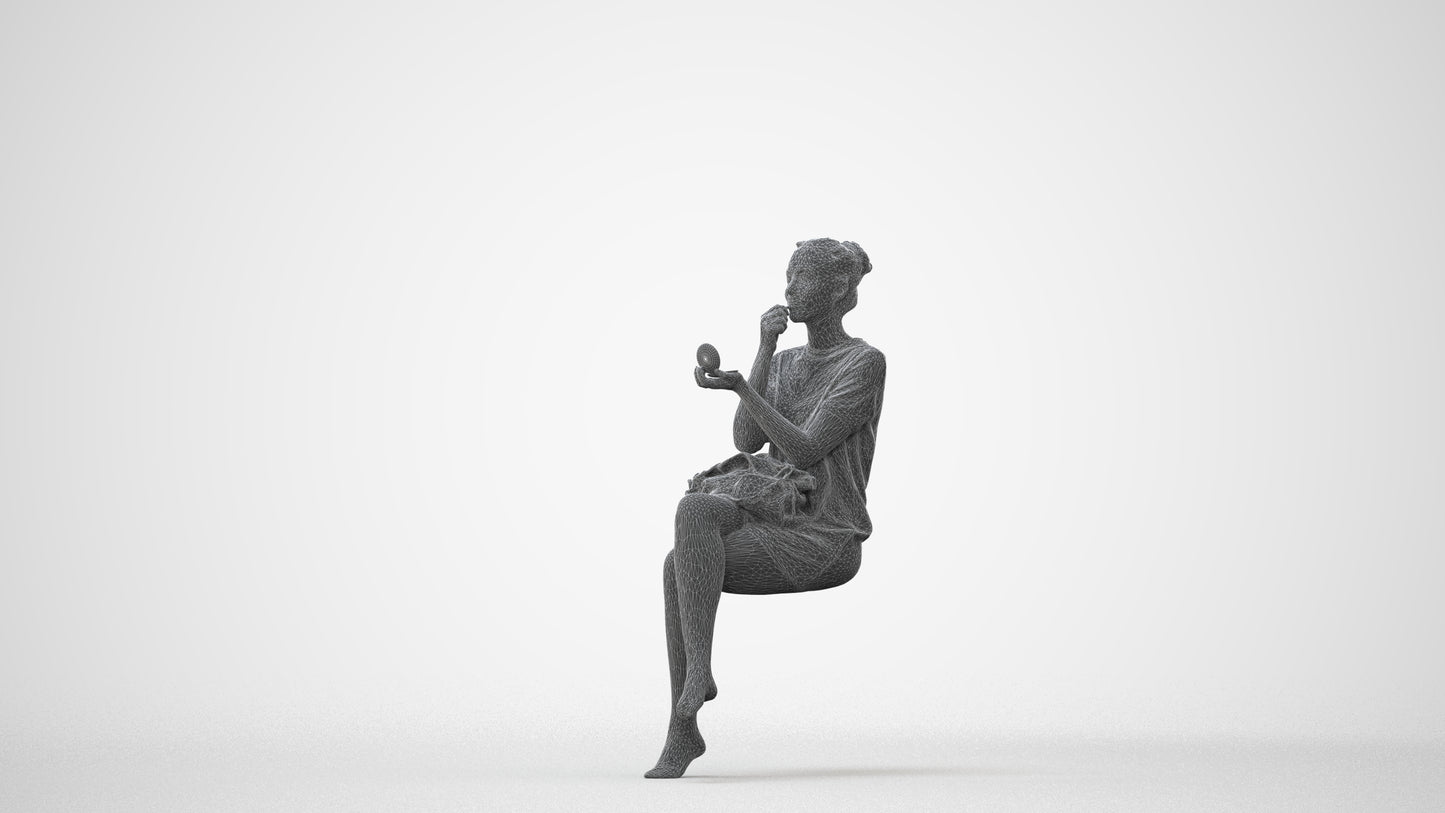 realistic 3D woman casual sitting, scanned archviz people for Blender and 3ds Max, square thumbnail