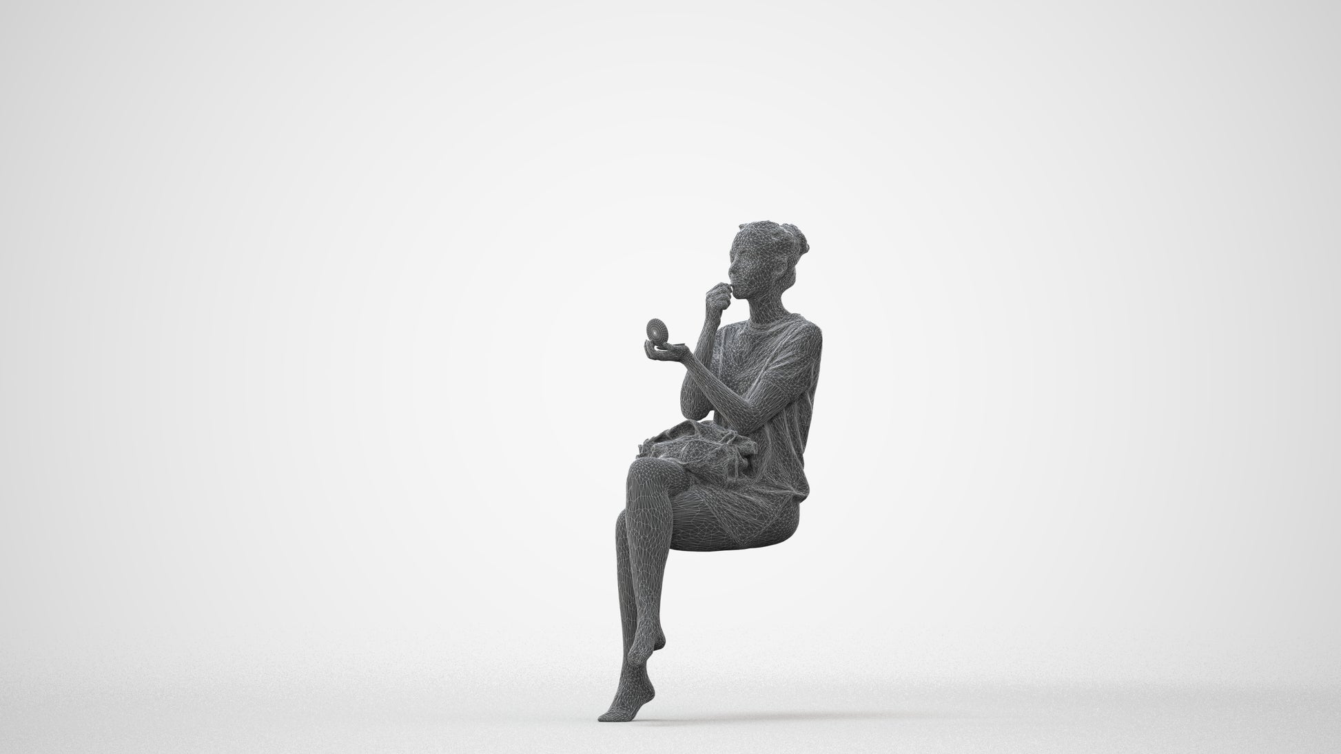 realistic 3D woman casual sitting, scanned archviz people for Blender and 3ds Max, square thumbnail