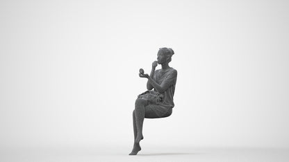 realistic 3D woman casual sitting, scanned archviz people for Blender and 3ds Max, square thumbnail