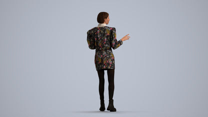 3D people model woman business walking, scanned human for 3ds Max rendering, front view render