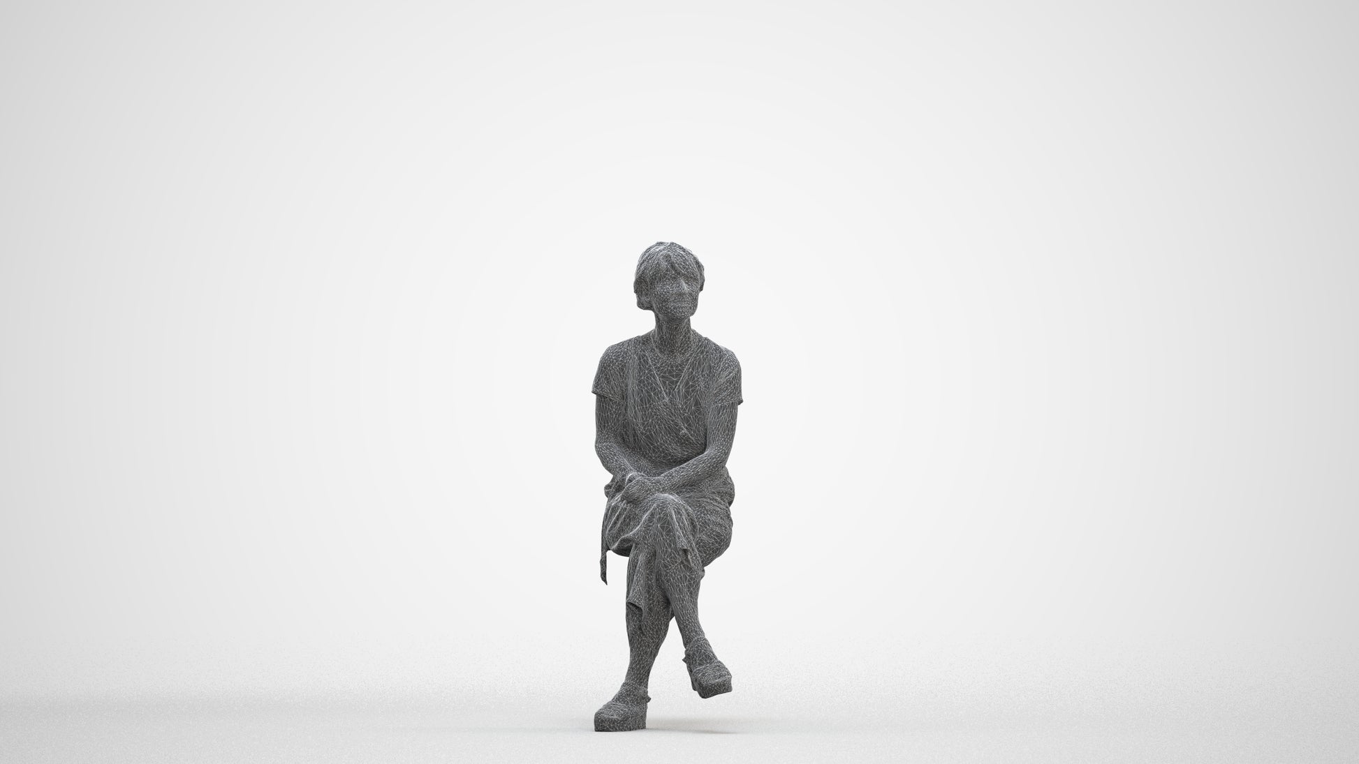 realistic 3D senior woman casual sitting, scanned archviz people for Blender and 3ds Max, three-quarter front view render