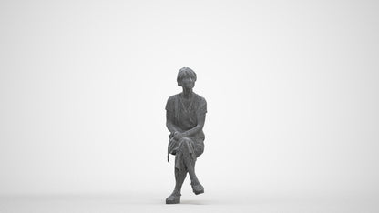 realistic 3D senior woman casual sitting, scanned archviz people for Blender and 3ds Max, three-quarter front view render