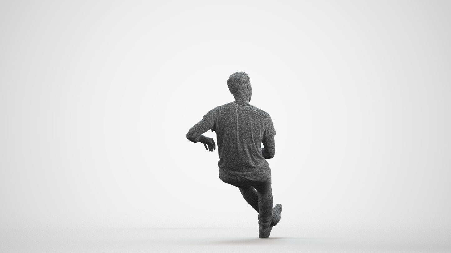 3D people model man casual sitting, scanned human for 3ds Max rendering, wireframe front view