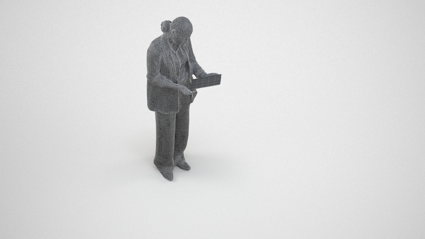 realistic 3D people woman business, render-ready for V-Ray and Corona, FBX OBJ, wireframe three-quarter view