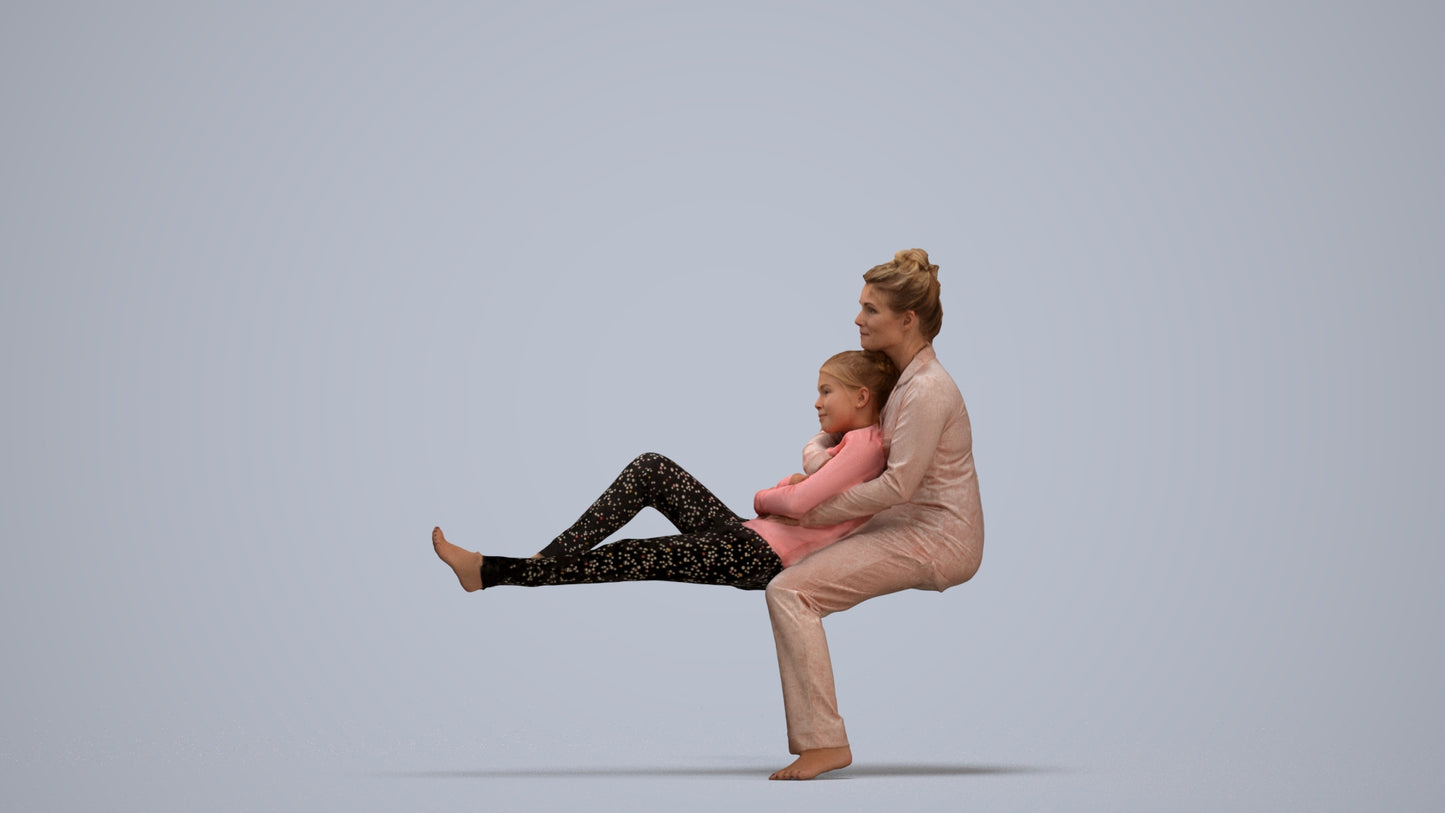 3D human model girl kids, photogrammetry scanned person for archviz, standing pose render