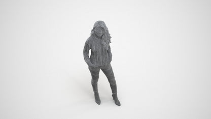 realistic 3D people woman casual standing, render-ready for V-Ray and Corona, FBX OBJ, wireframe three-quarter view