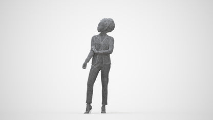 3D scanned woman standing business, photorealistic archviz people for Enscape and SketchUp, wireframe back view